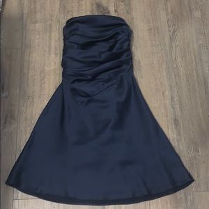 Navy Blue Strapless Satin Mini Dress